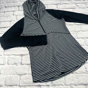 Mountain Hardwear Womens 1/4 Zip Hooded Pullover Black Gray Striped M Athleisure